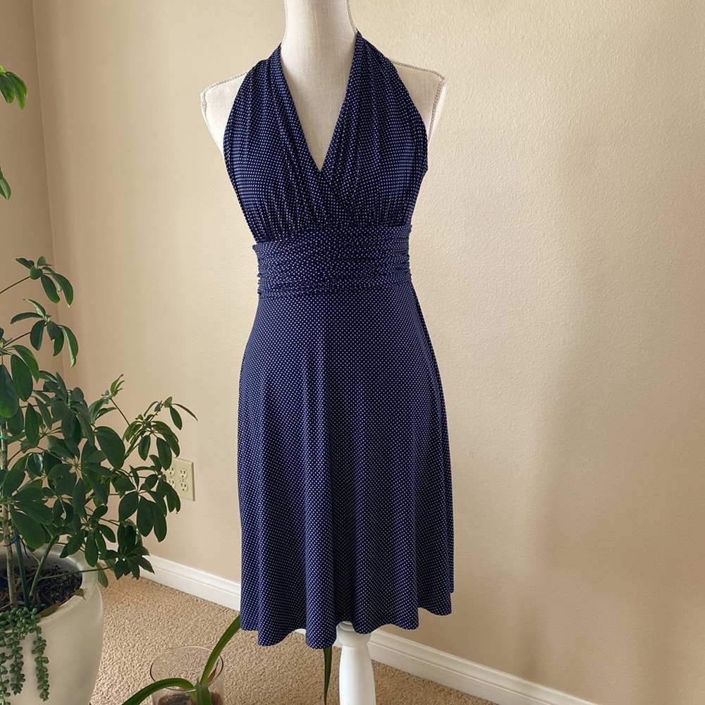 EUC EVAN PICONE DRESS RACERBACK POLKA DOT NAVY WHITE